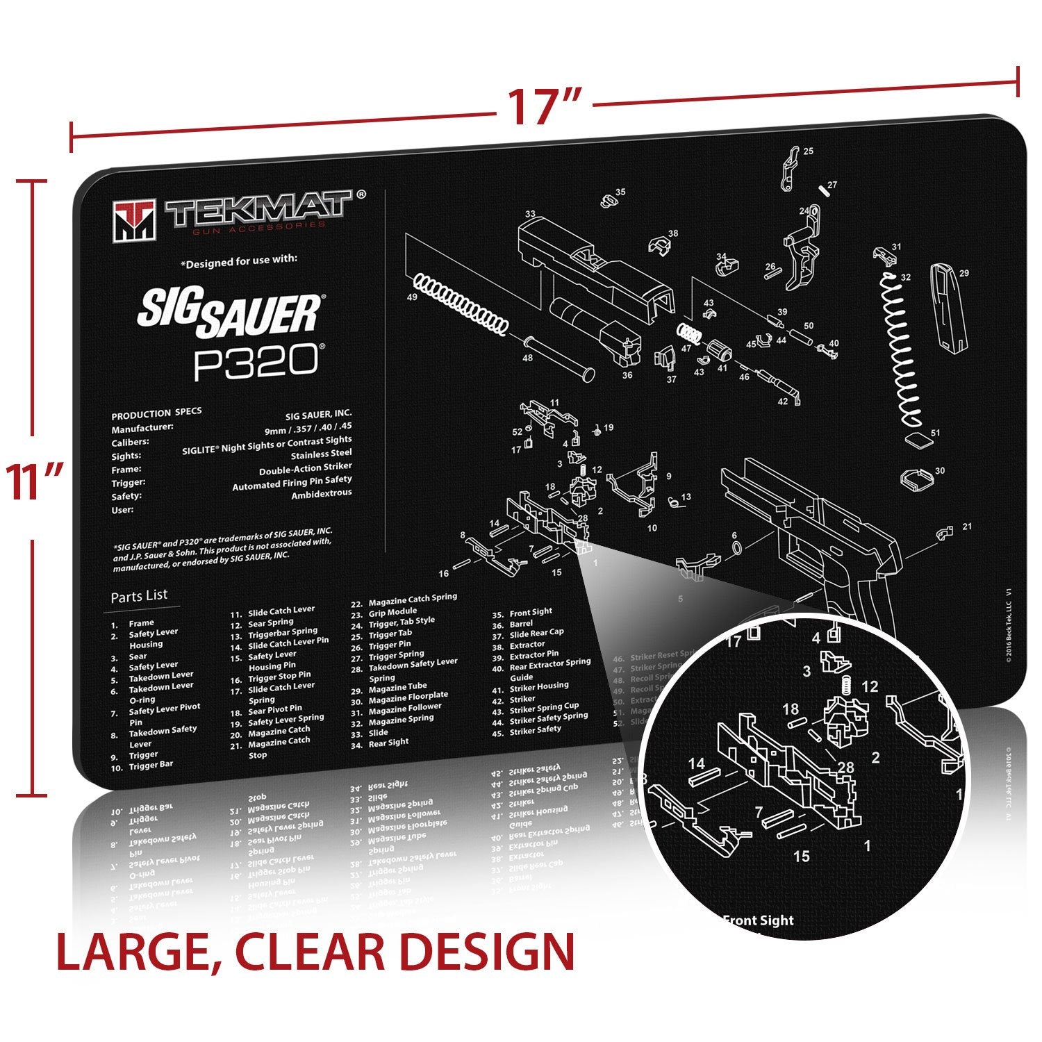 TekMat mat showing 11x17 inch workspace and 3mm thickness