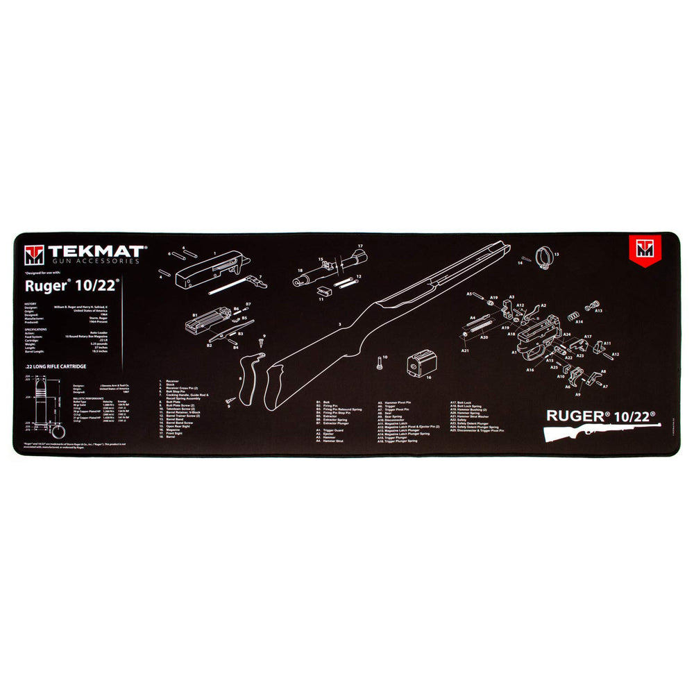 TekMat Ultra Cleaning Mat Ruger 10/22 in black, laid out for use on a workbench
