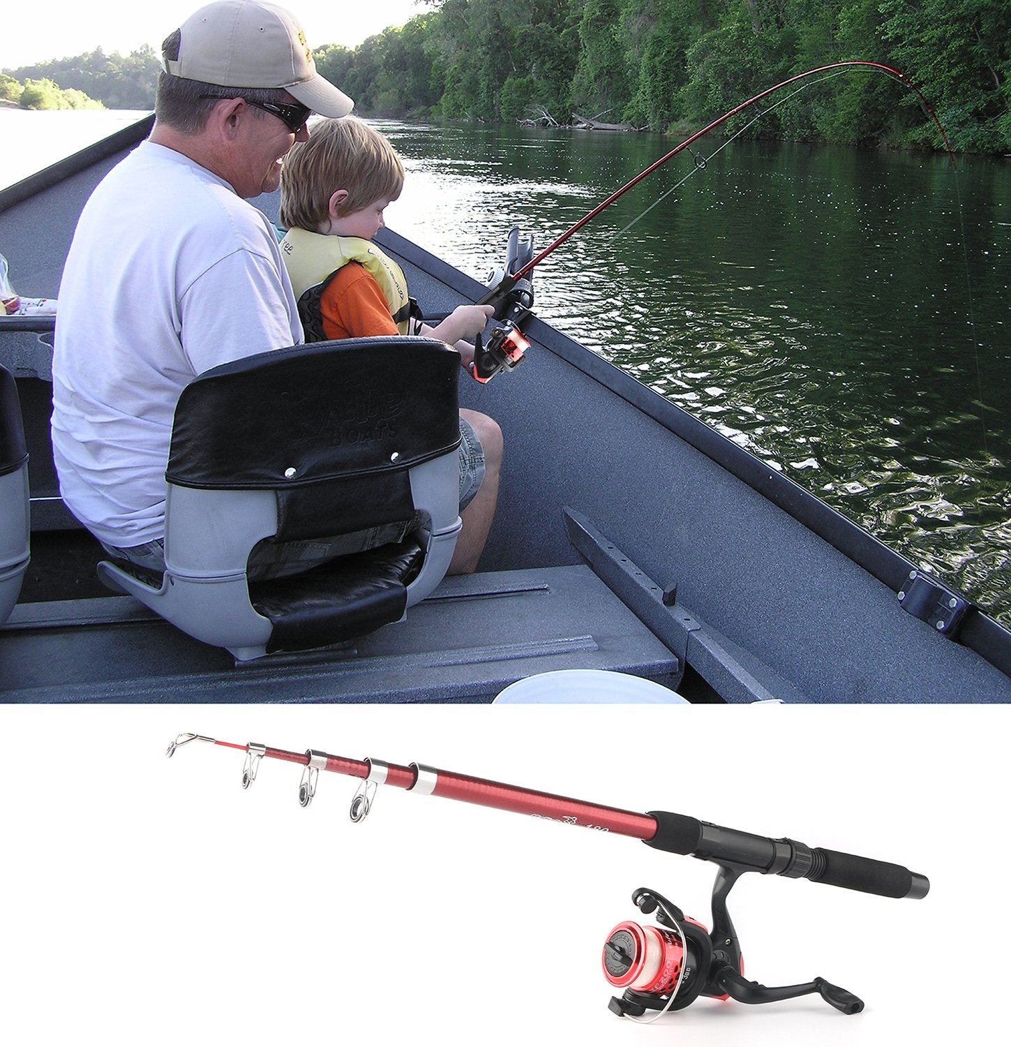 Two 5.9ft telescopic fishing rods and reels assembled