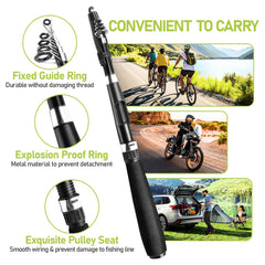 Telescopic 5.9ft carbon fiber fishing rod with durable guides