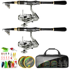 Telescopic fishing rod combo with carbon fiber pole