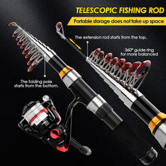 Collapsible fishing poles with spinning reels included