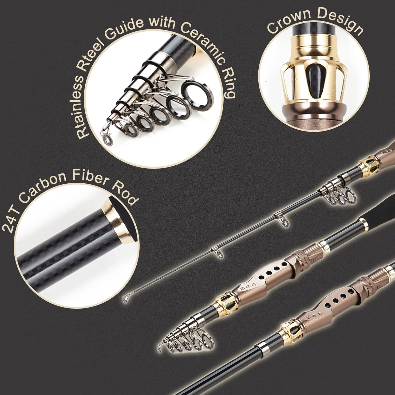 Extended telescopic fishing rod showing sizes 1.8m and 2.1m