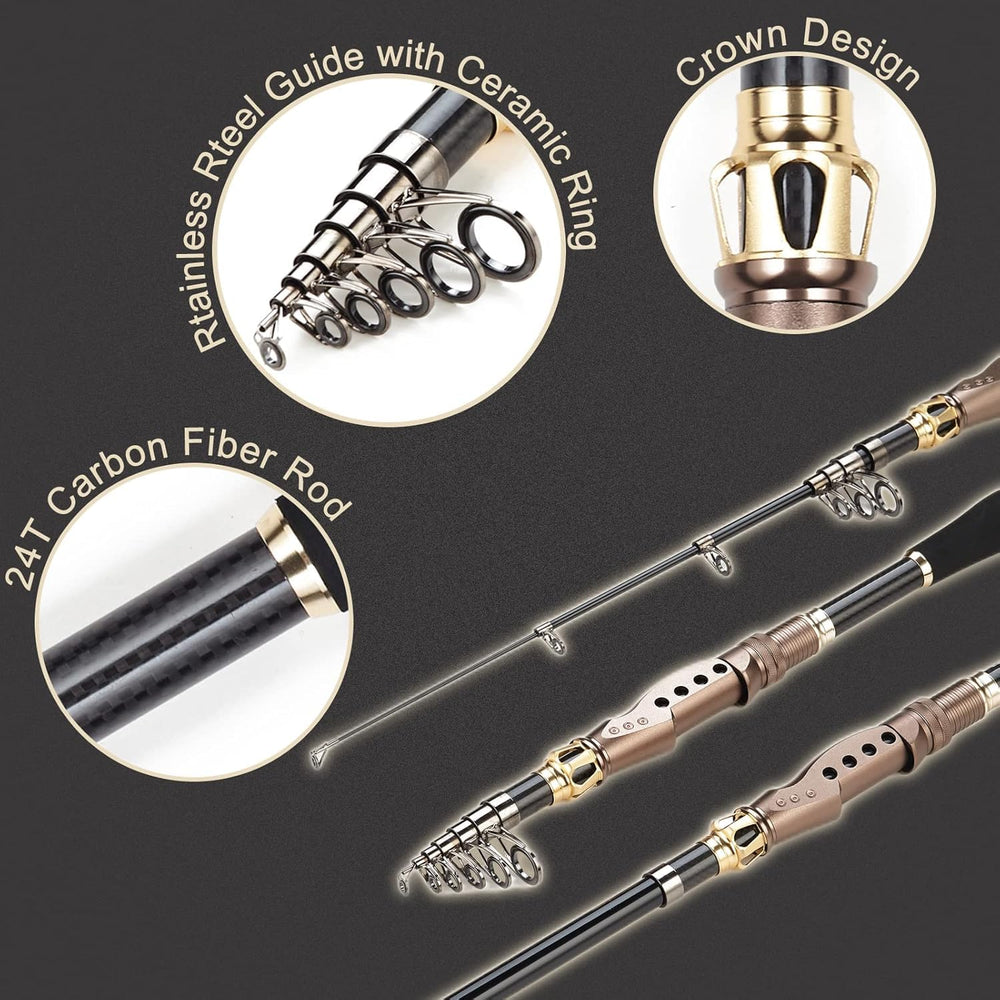 Extended telescopic fishing rod showing sizes 1.8m and 2.1m