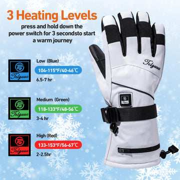 Telguua heated gloves touchscreen-ready thumb and index fingers for device use.