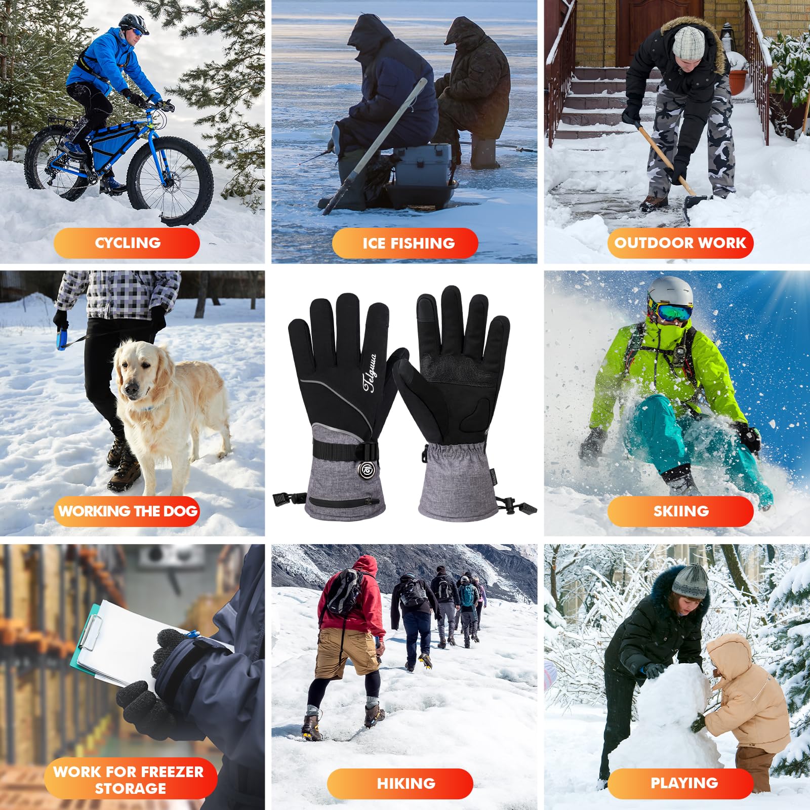 Telguua heated gloves touchscreen fingertips enable device use.