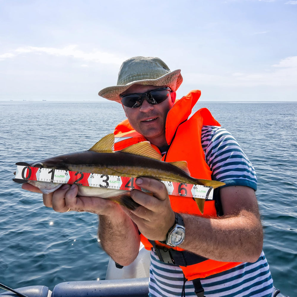 Rolled up ruler stored in tackle box for easy transport