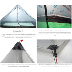 Telomat Lanshan1 Pro inner tent close-up showing breathable gauze and stake pockets