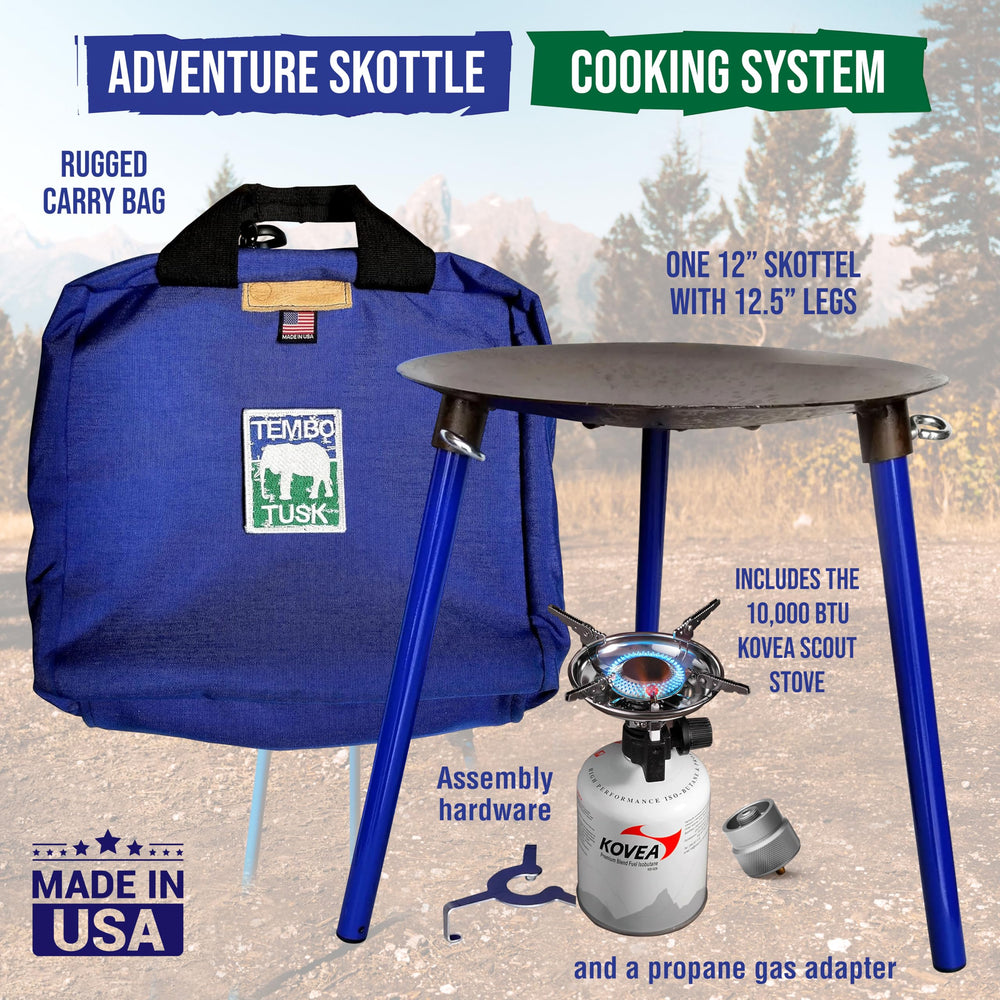 TEMBOTUSK Adventure Table-Top 12-inch Skottle pre-seasoned disk ready for outdoor cooking.