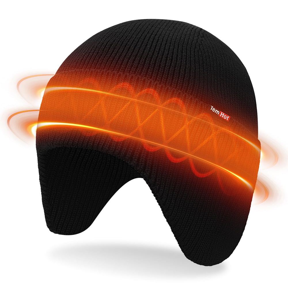 TemHot battery heated hat front view shows full head warmth for outdoor activities