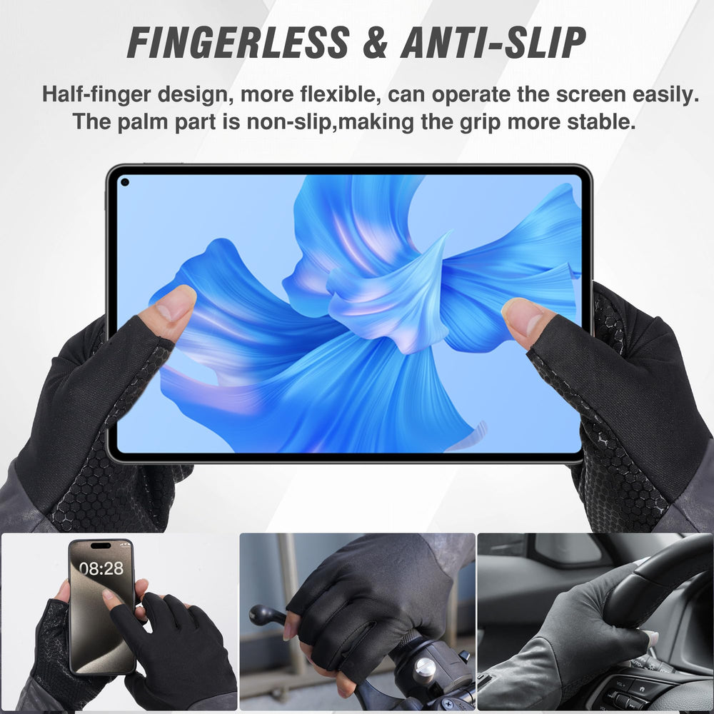 TemHot fingerless heated glove liners worn on hands demonstrating dexterity