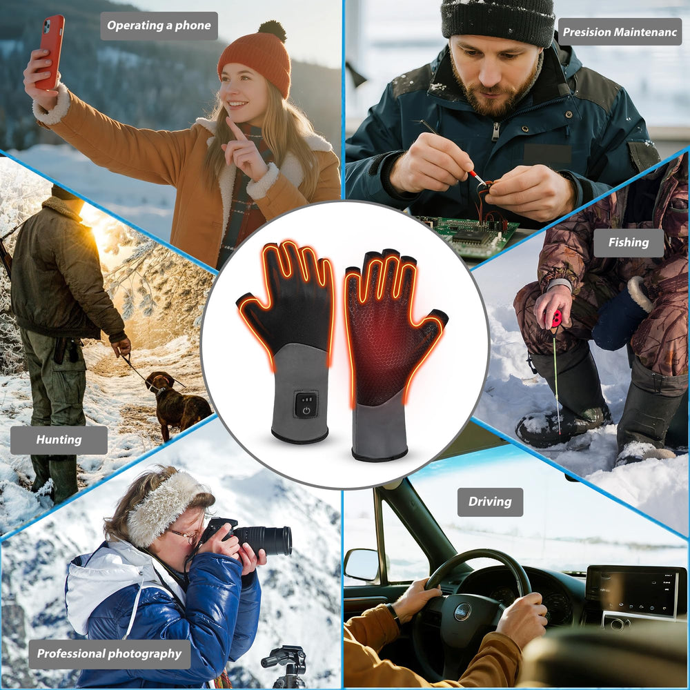TemHot fingerless heated glove liners on unisex hands