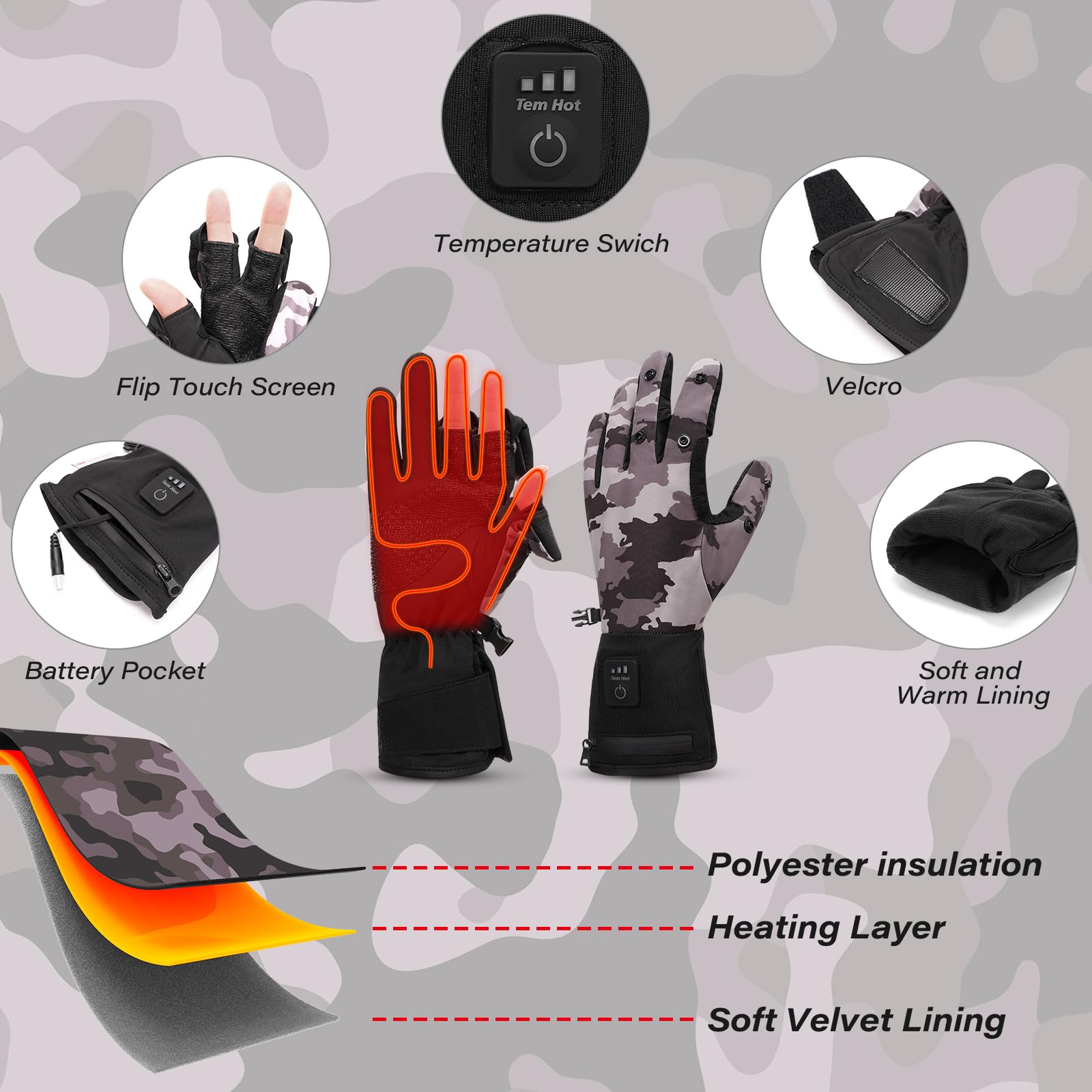 TemHot heated gloves battery warmth shows up to six hours of heat