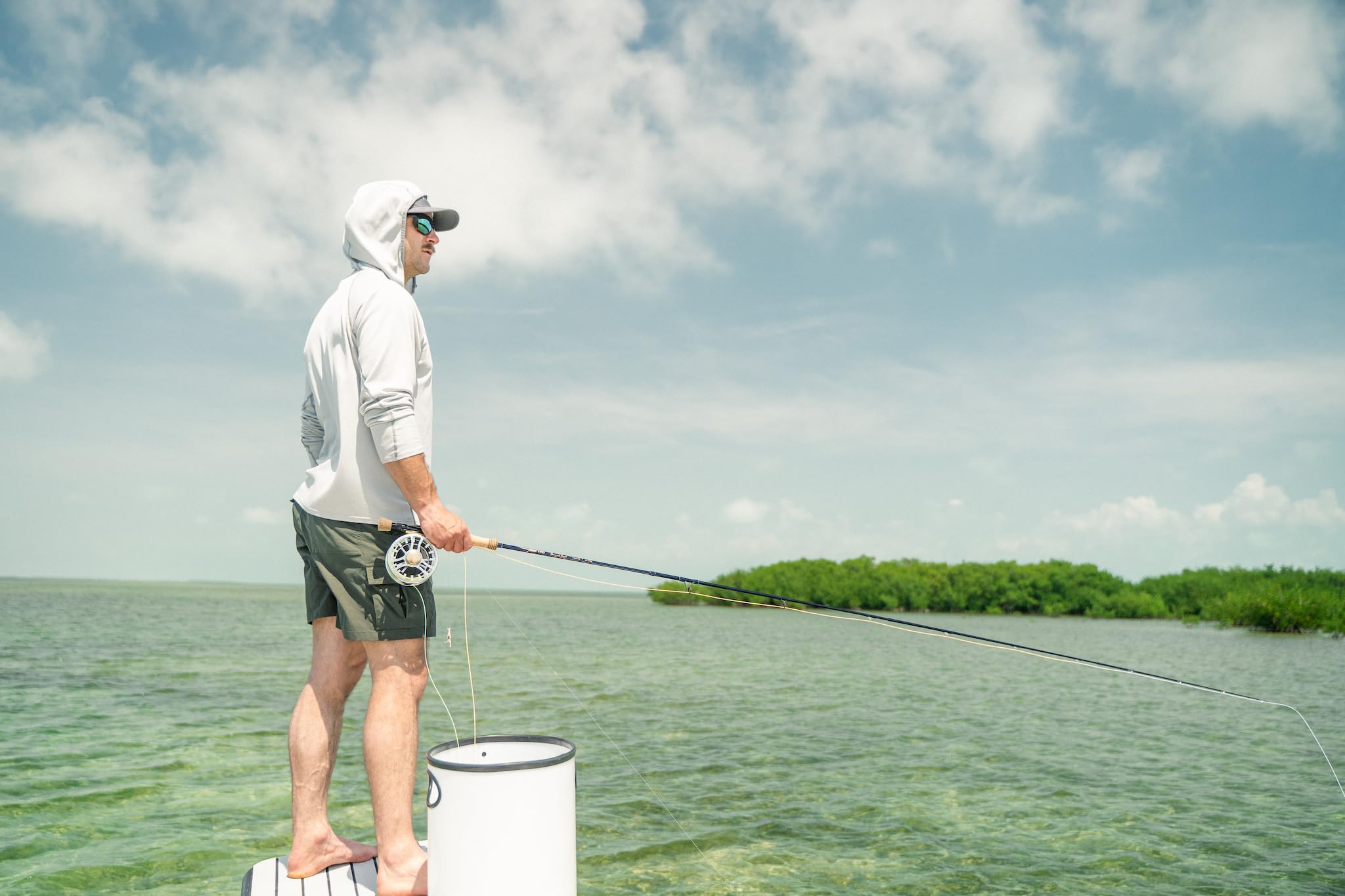 Temple Fork Mangrove Coast Rod in-use on a flats cast showcases precise accuracy.