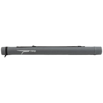 Temple Fork Outfitters circular rod case with zippered lid protects four-piece rods during travel.