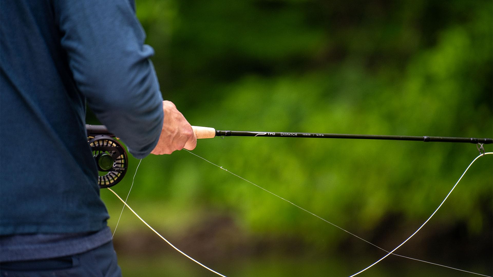 Temple Fork Outfitters Dispatch cork grip close-up shows premium full-wells grip for comfort.