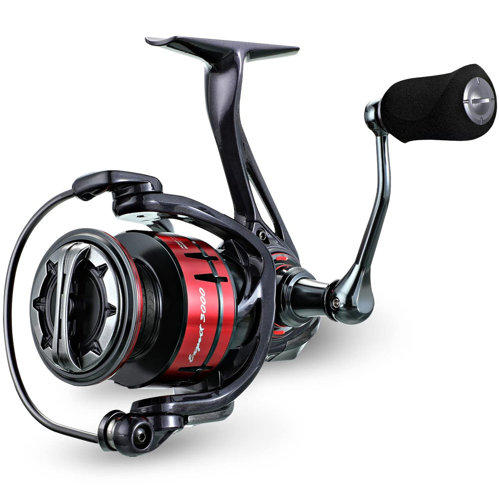 Tempo Expert Ultralight Spinning Reel red finish stands out on freshwater rigs
