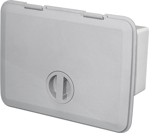 Tempress 1115 Cam tackle hatch interior with removable storage boxes for organized tackle