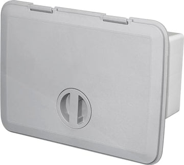 Tempress 1115 Cam tackle hatch interior with removable storage boxes for organized tackle