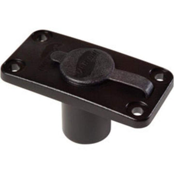 Tempress Fish-On flush mount for rod holder in black, enabling versatile boat mounting.