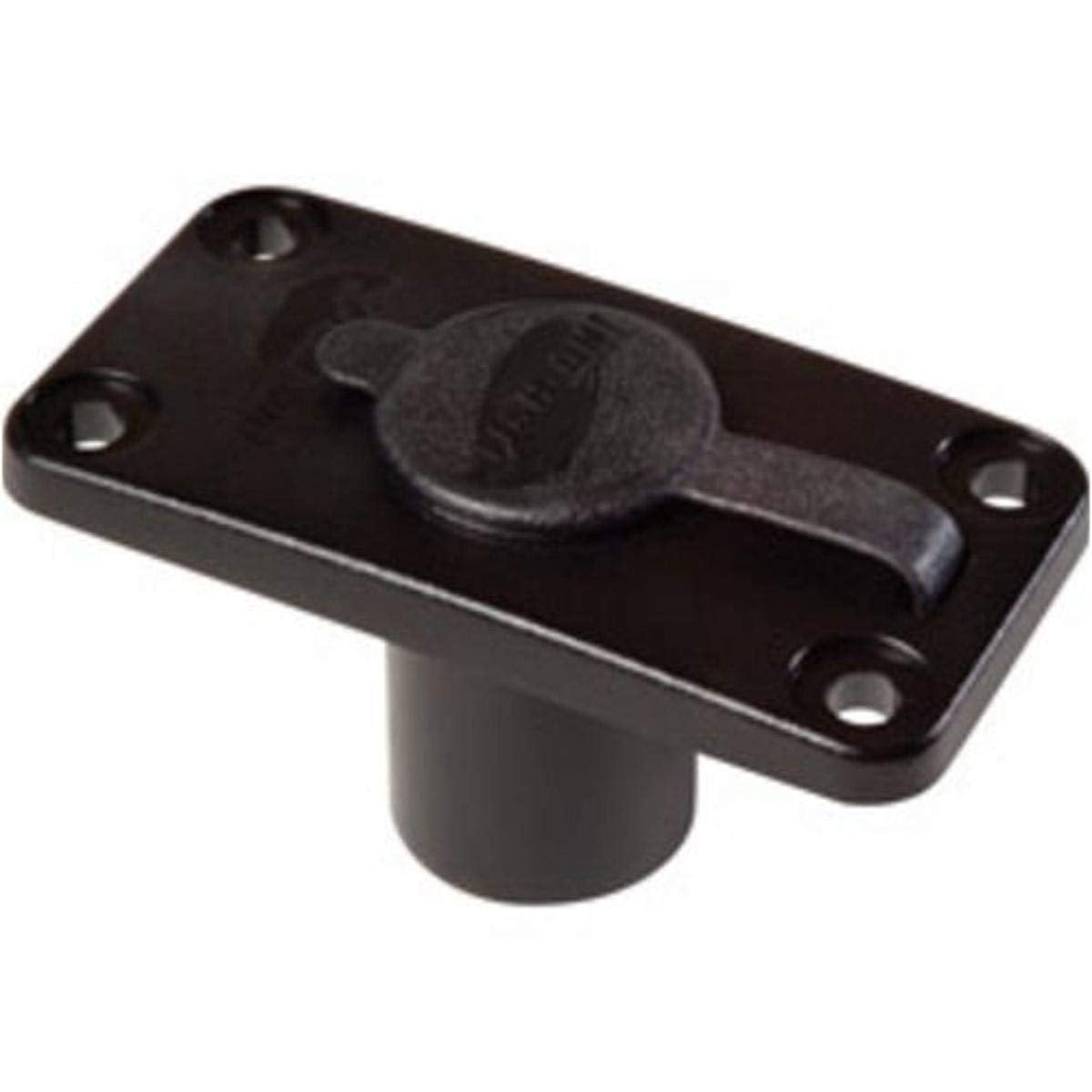 Tempress Fish-On flush mount for rod holder in black, enabling versatile boat mounting.