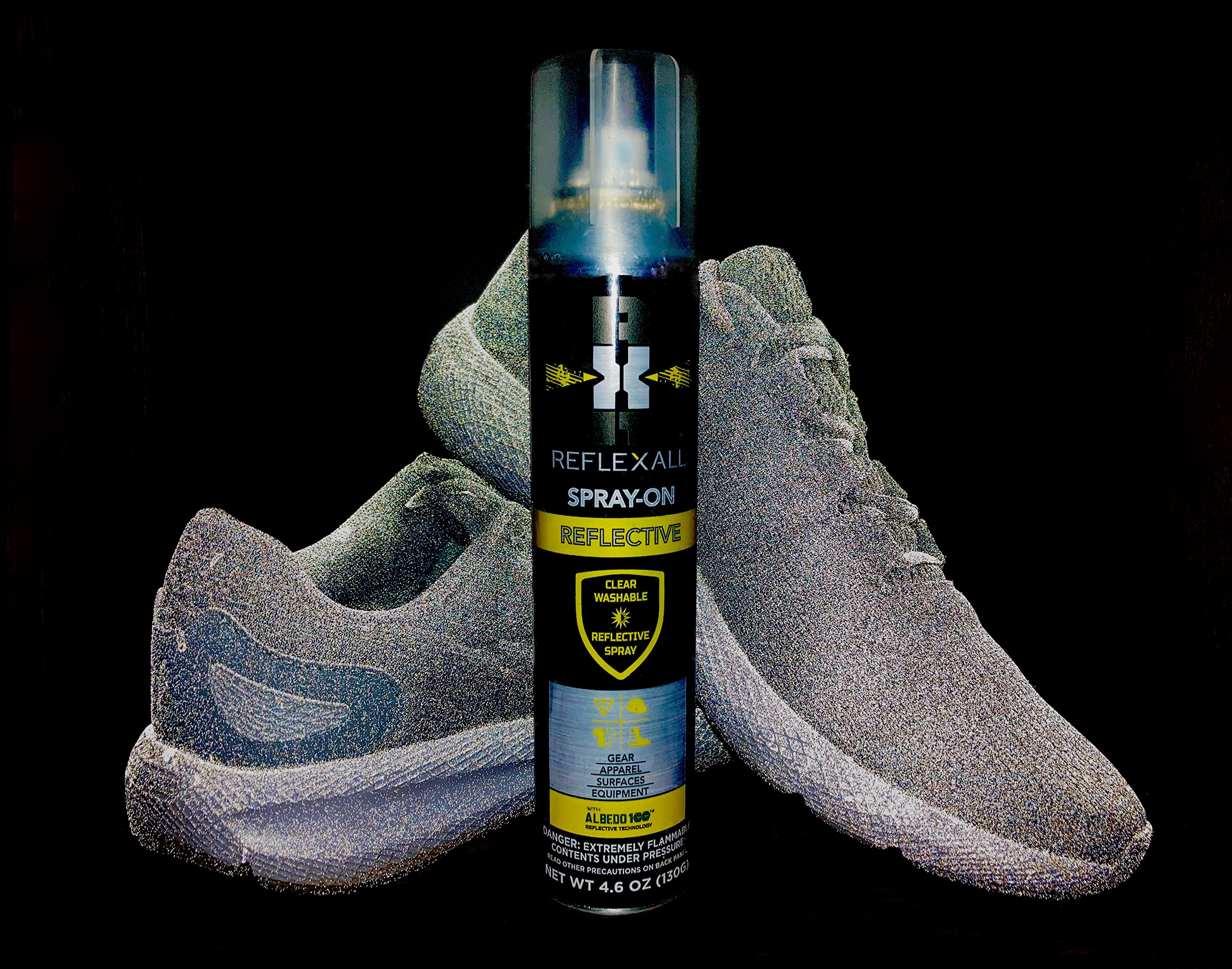 Ten Seconds Reflective Spray applied to clothing for increased low-light visibility.