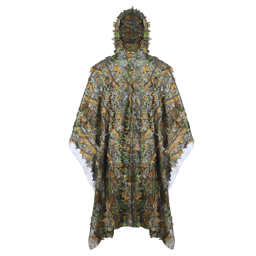 Tencen Ghillie Poncho 3D leaf camouflage blends with forest foliage for concealment