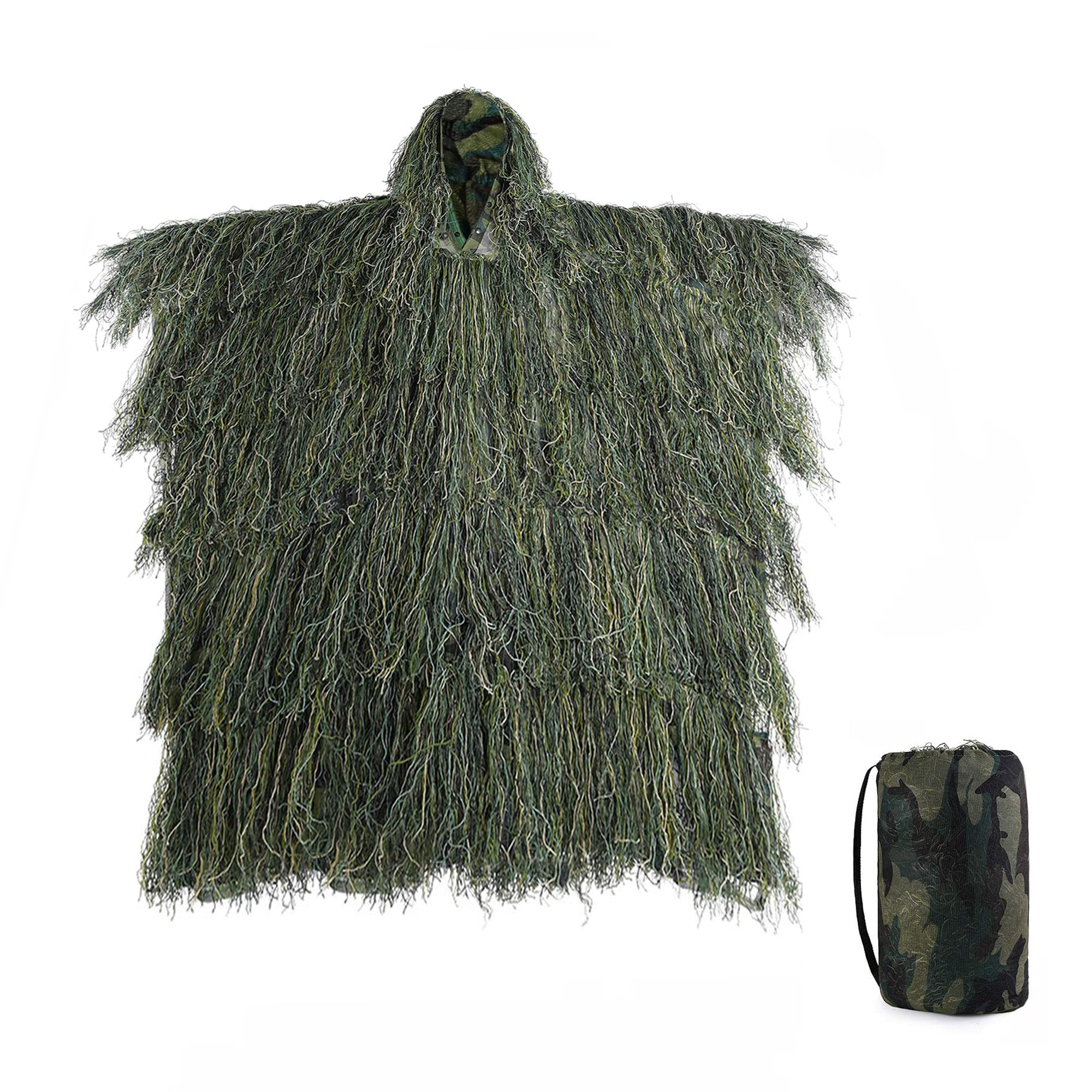 Tencen Ghillie poncho woodland front view enabling versatile concealment