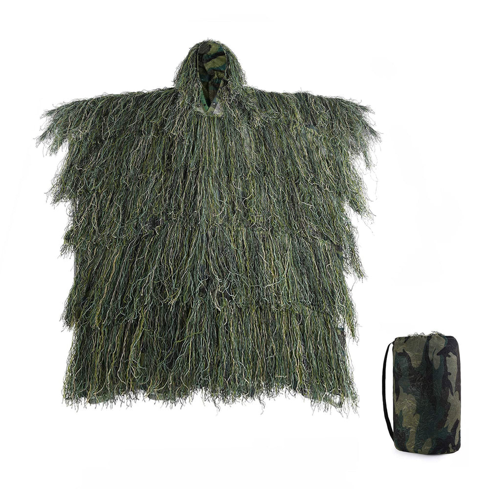 Tencen Ghillie poncho woodland front view enabling versatile concealment