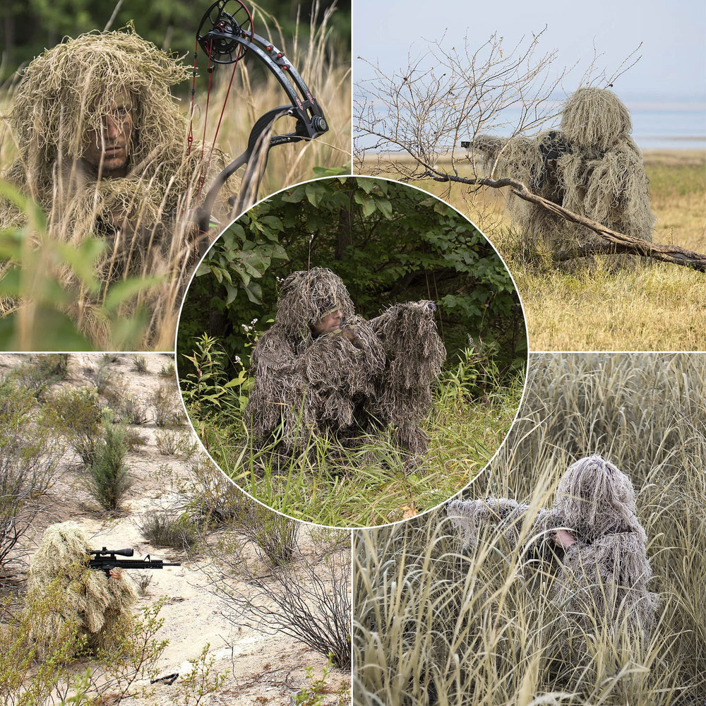 Tencen ghillie camo pattern blends with woodland landscapes.