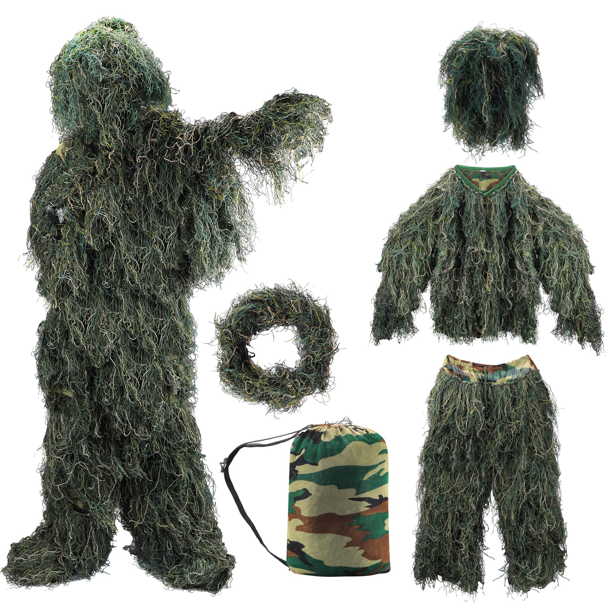 Tencen Ghillie Suit jacket in woodland camo for stealthy movement in dense brush.