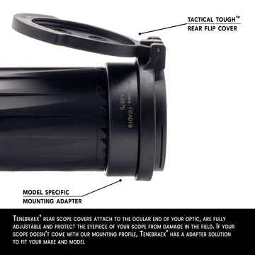 Tenebraex ocular flip-up cover 360° rotation for preferred lid position.