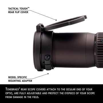 Tenebraex rear flip cover assembly providing quick access and protection for the objective lens in tough conditions