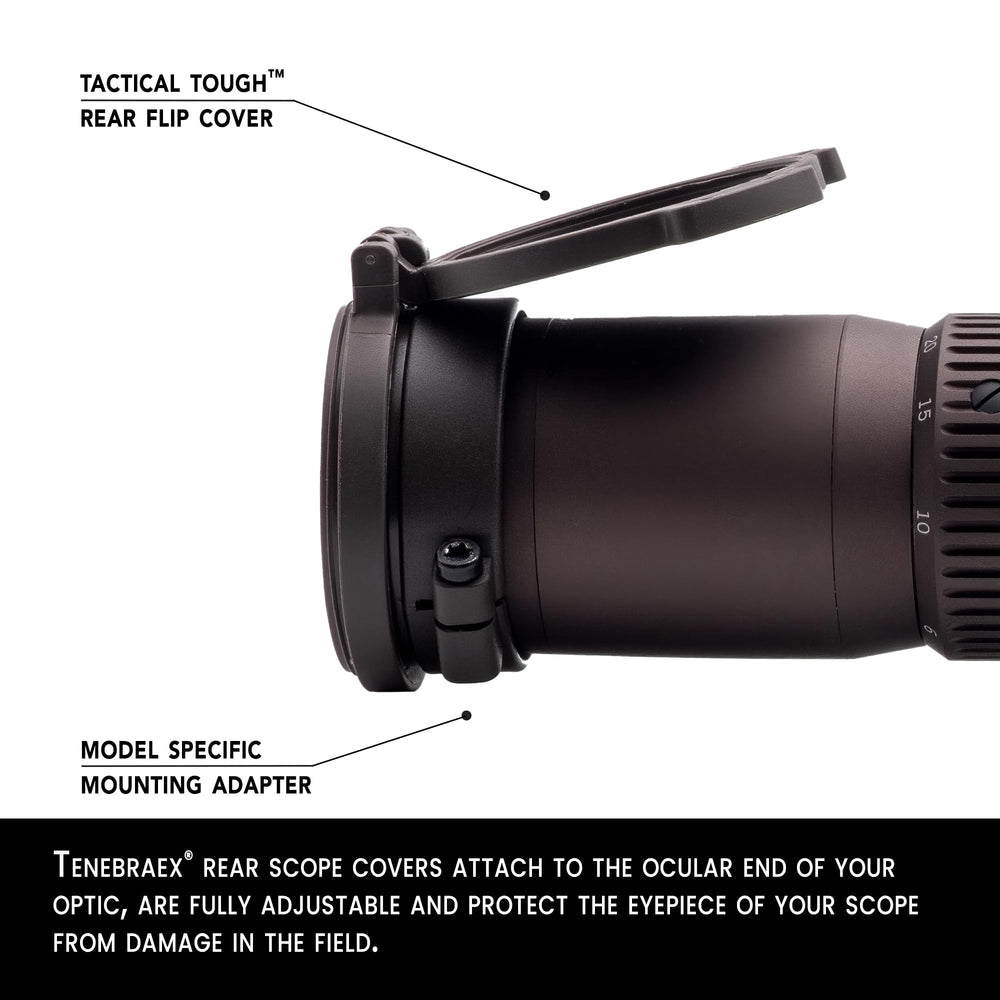 Tenebraex rear flip cover assembly providing quick access and protection for the objective lens in tough conditions