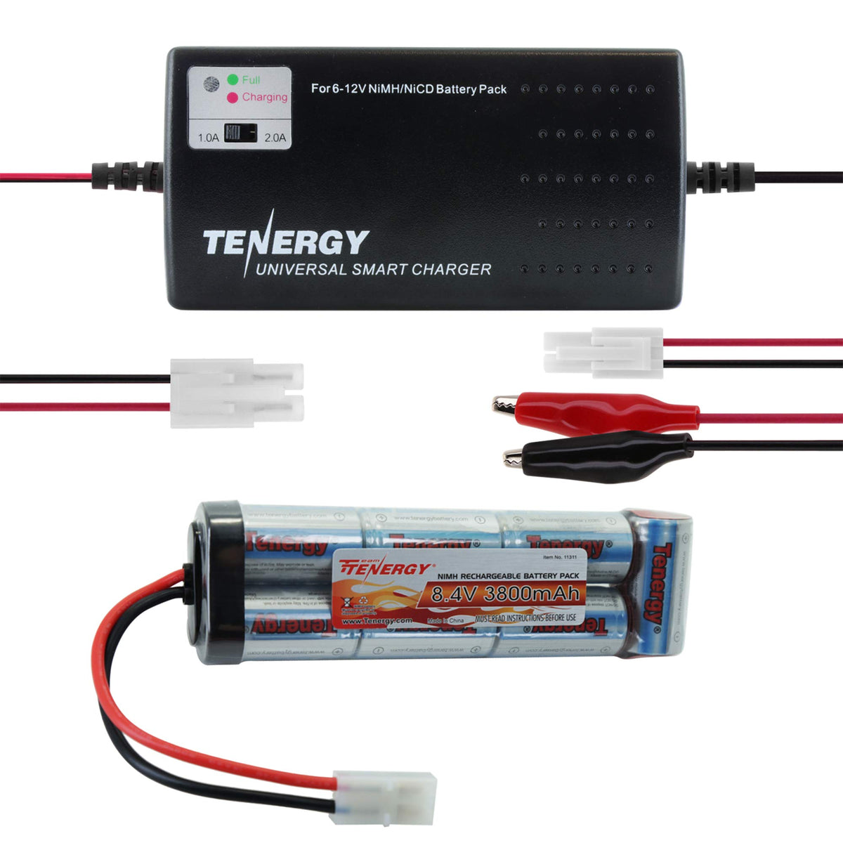 Tenergy 8.4V 3800mAh NiMH flat-pack battery with standard Tamiya connector for reliable airsoft power.
