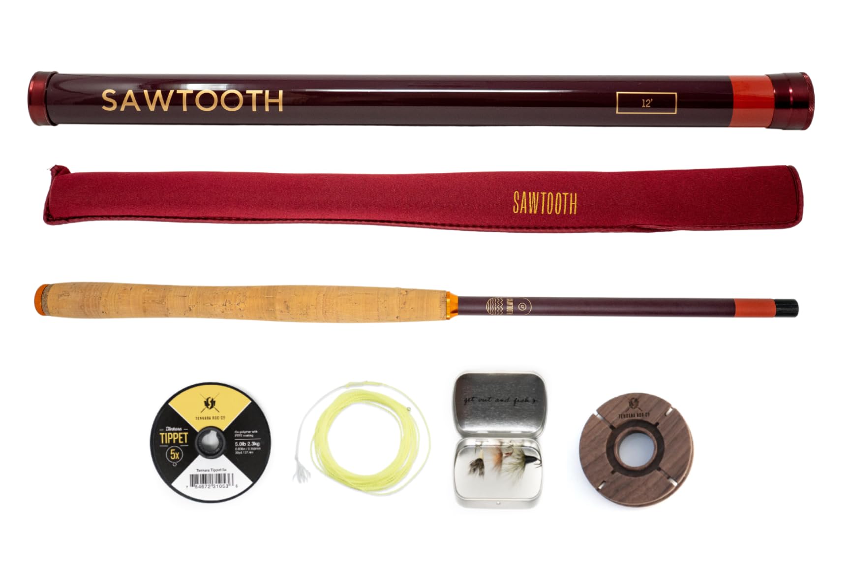 Sawtooth fly fishing rod package – front view