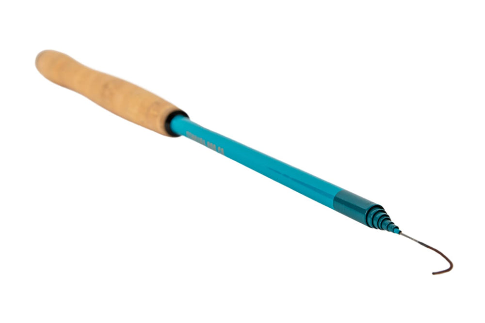 Close-up of 2.8 oz lightweight Tenkara Sierra Rod ready for creek and river fishing