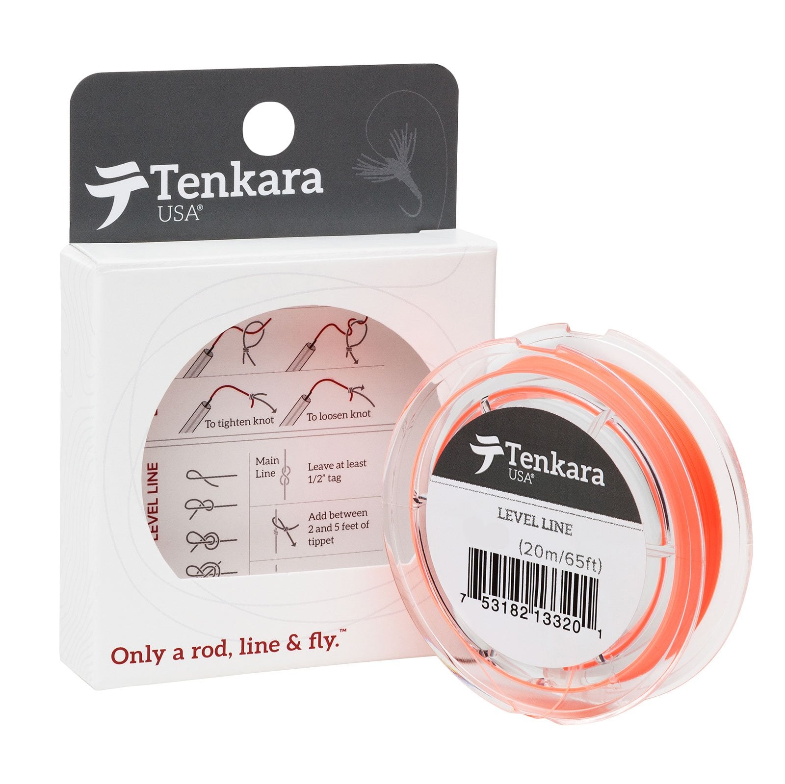 Tenkara USA 3.5 orange level line spool showing low memory and high visibility