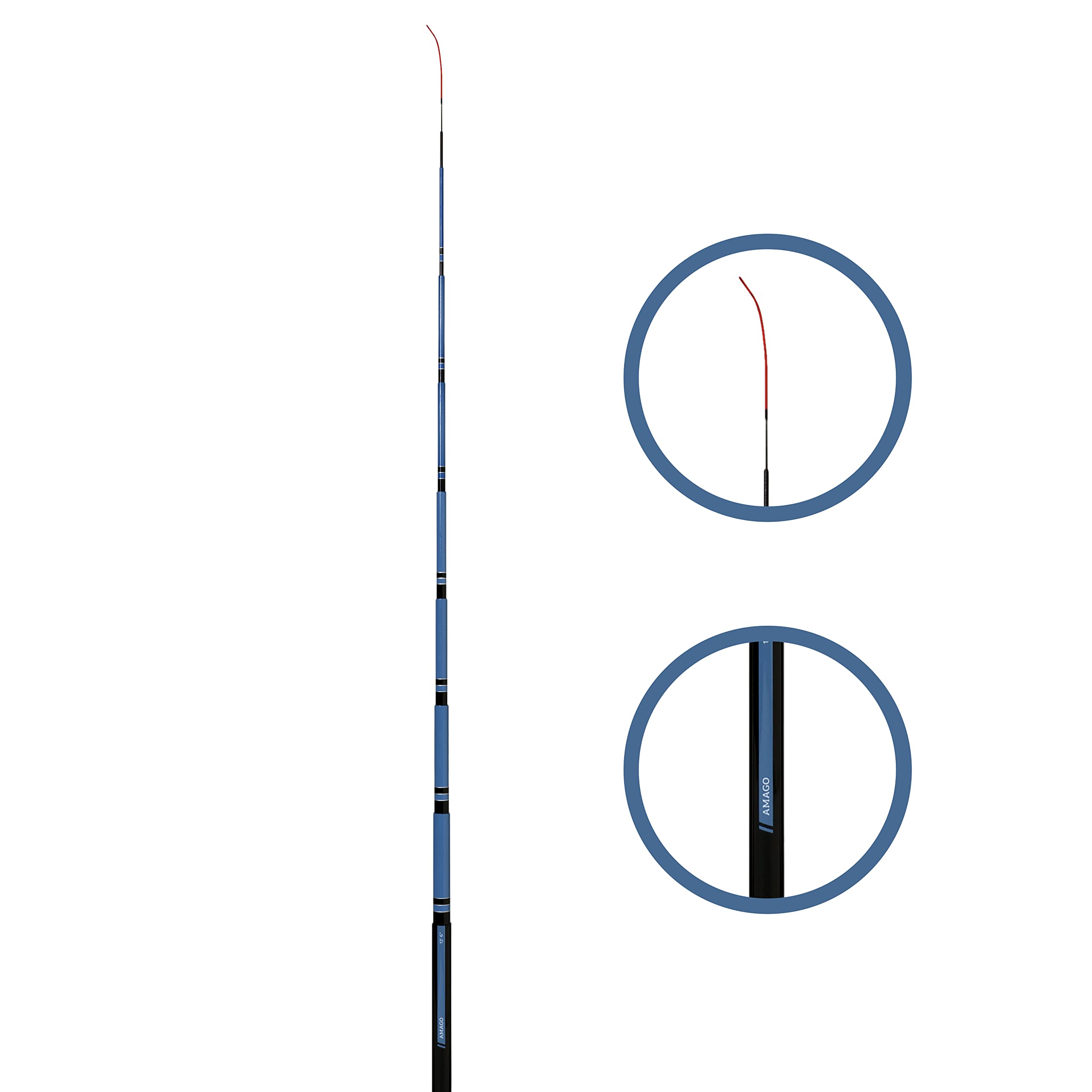 Collapsed Amago rod shows 10 segments for compact transport