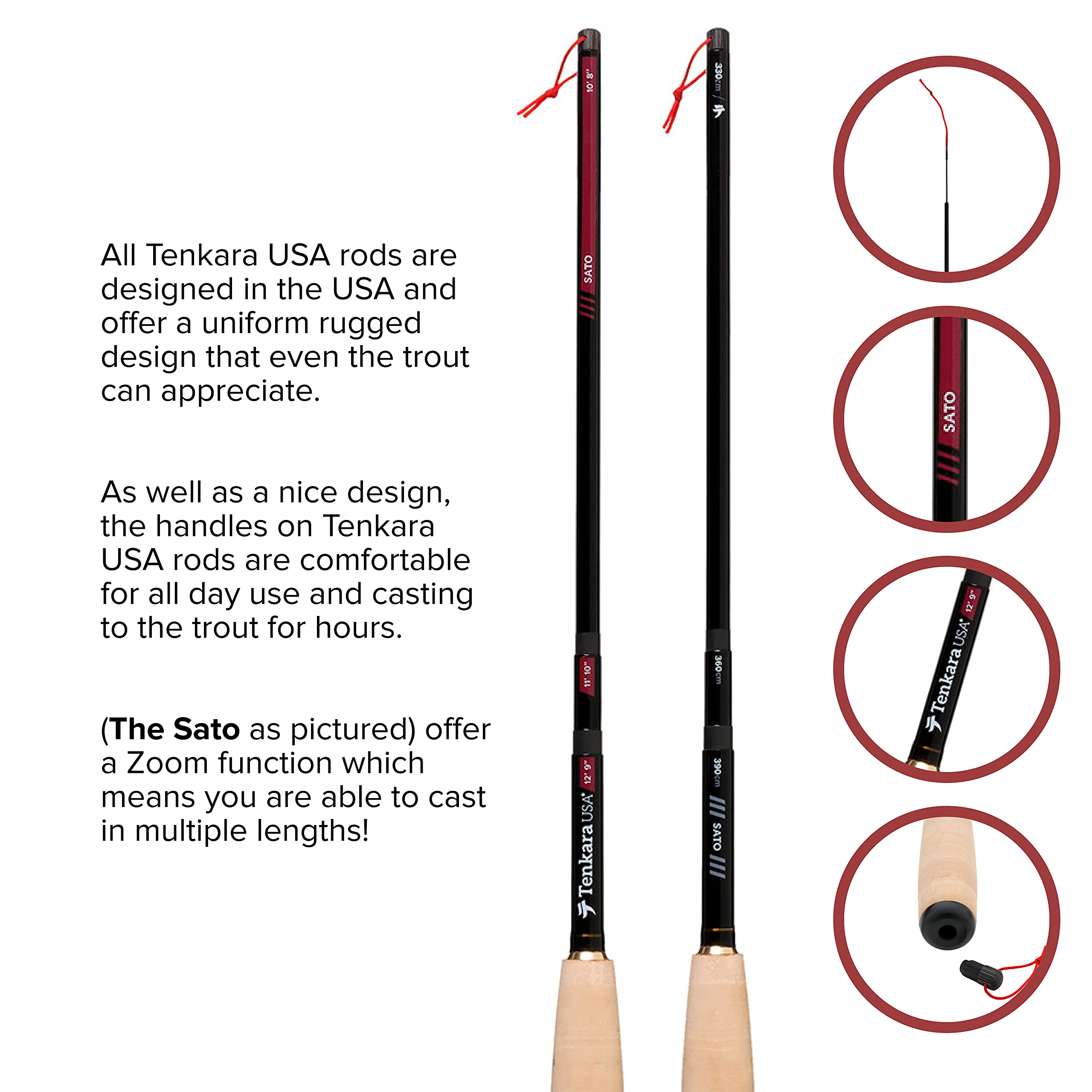 Tenkara USA SATO kit includes forceps, line keeper, tippet, and flies.