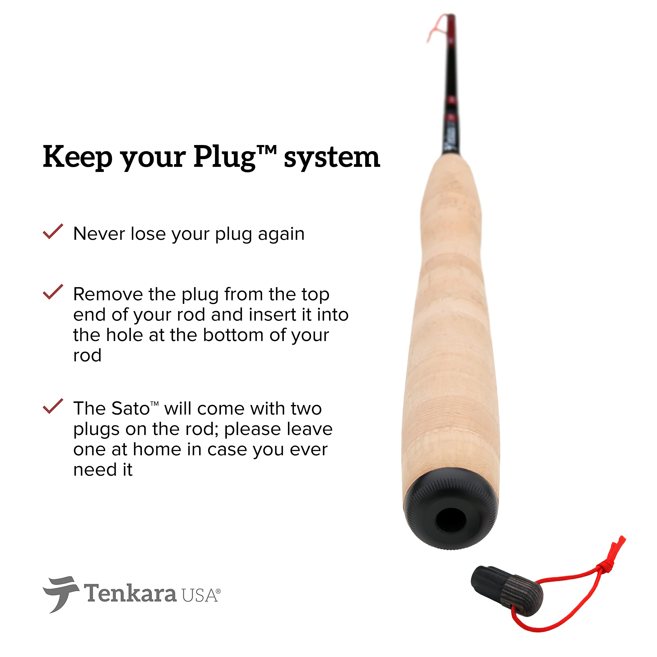 Tenkara USA SATO plug-system shows dual plugs for quick setup.