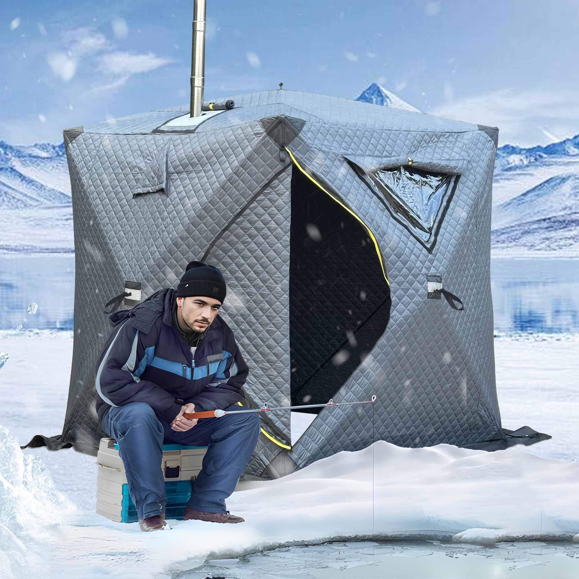 Windproof all-weather exterior with ground stakes