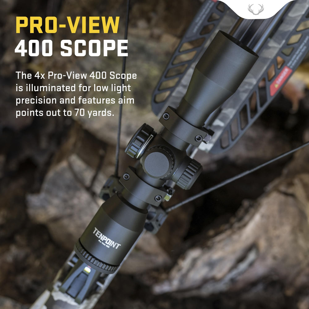 TenPoint 4x Pro-View 400 aiming points out to 70 yards for fast target acquisition.
