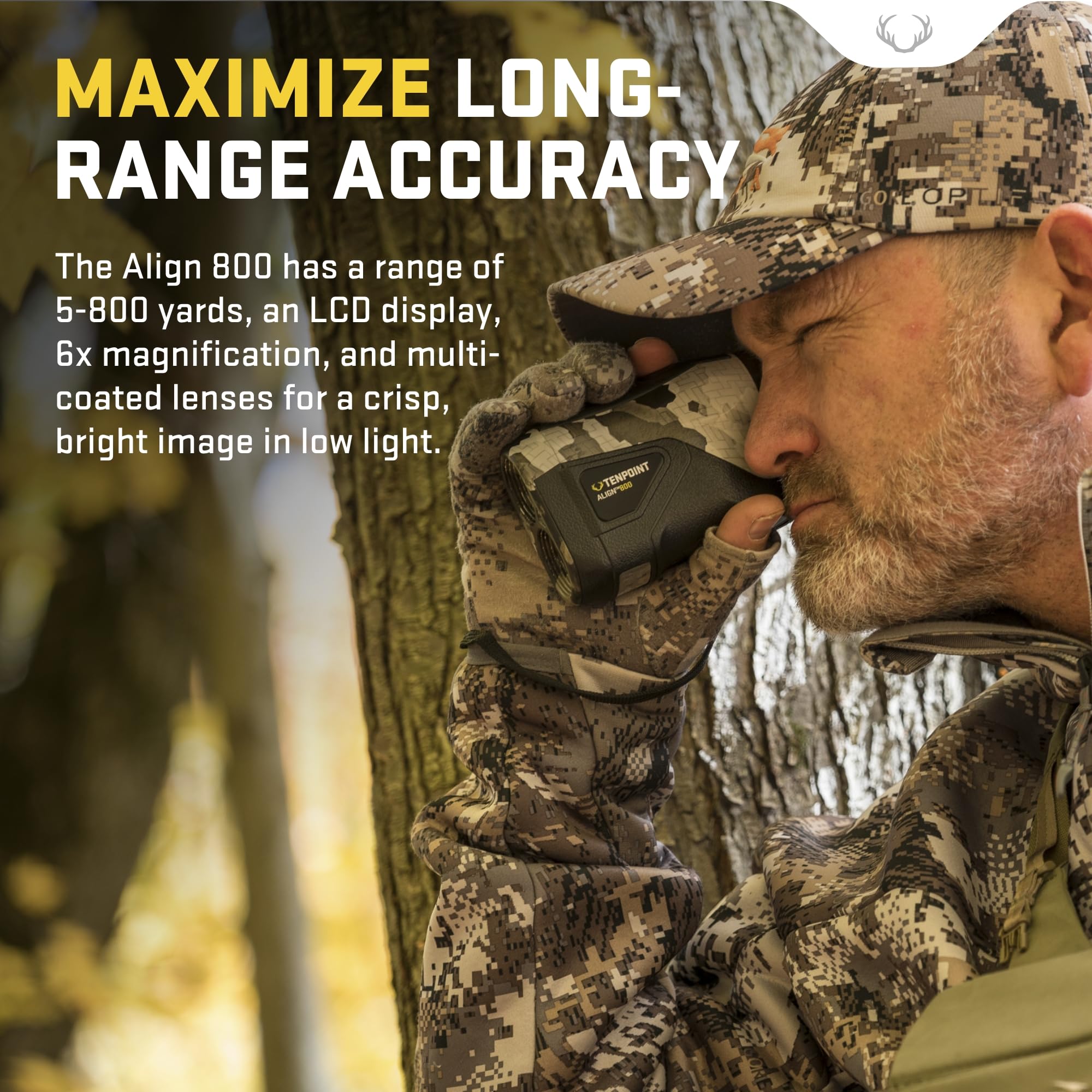 TenPoint Align 800 rangefinder with pouch, lanyard, and lens cloth for on-the-go maintenance.