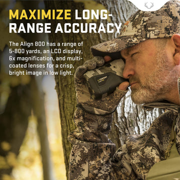 TenPoint Align 800 rangefinder with pouch, lanyard, and lens cloth for on-the-go maintenance.