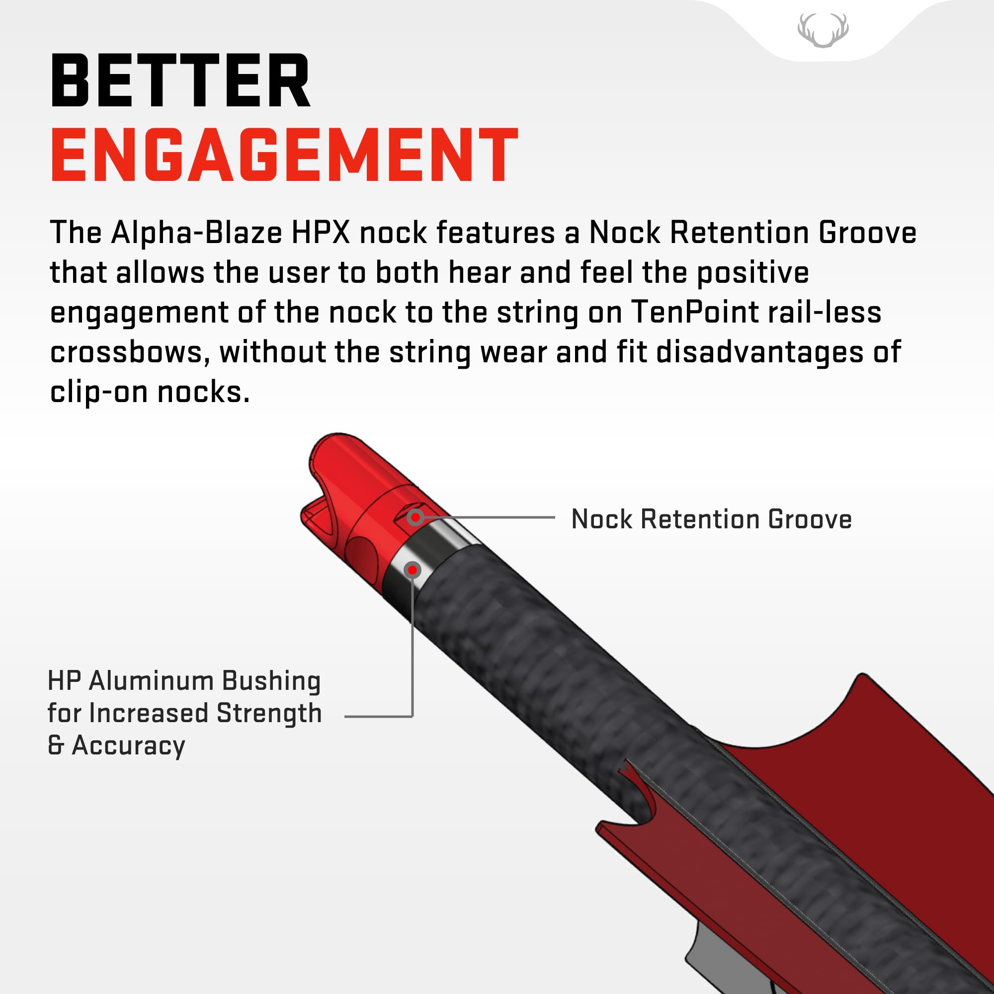 TenPoint Alpha-Blaze HPX nock compatible with HP aluminum bushing on TenPoint or Wicked Ridge arrows.