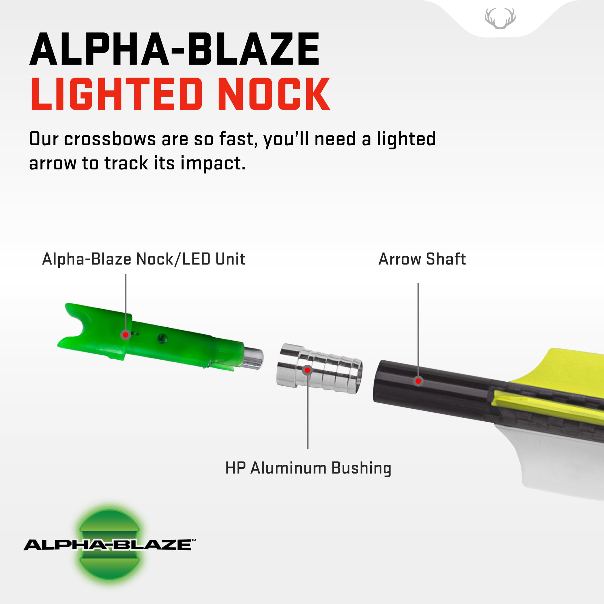 TenPoint Alpha-Blaze lighted nock glows for quick targeting in low light.