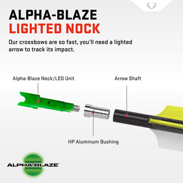 TenPoint Alpha-Blaze lighted nock glows for quick targeting in low light.