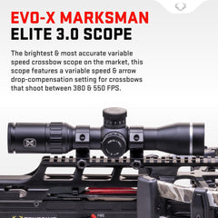 TenPoint EVO-X 3.0 scope windage and elevation turrets for precise adjustments.