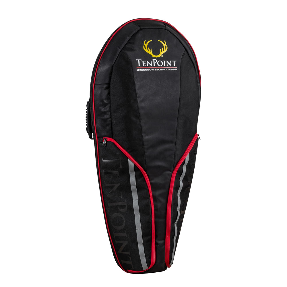 TenPoint narrow soft case front view in black red for easy crossbow transport.